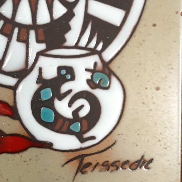 Teissedre Signed Red Clay Ceramic Tile - Picture 2 of 5